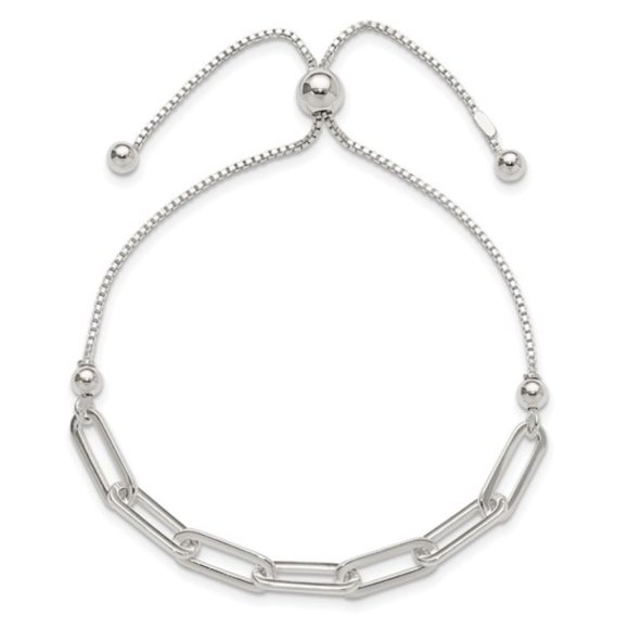 925 Sterling Silver Polished Paperclip Link Adjustable Bracelet - Picture 4 of 5